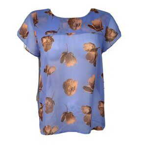 Collective Concepts Top Womens Size‎ M Medium Blue Flowers Birds Sheer Zip Back